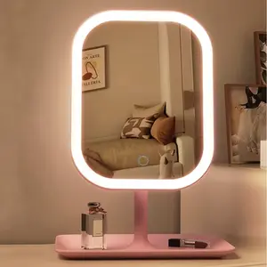 Rechargeable LED Makeup Mirror with Light, Touch Control Adjustable Brightness, Portable Travel Cosmetic Mirror, 3 Lighting Modes