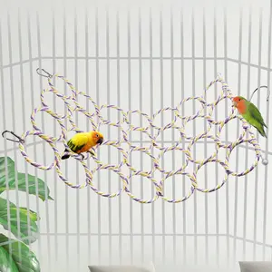 Bird Rope Climbing Ladder - Natural Wood & Cotton Rope Hanging Swing Perch - Safe Exercise Toy for Parakeets, Cockatiels, Conures & Lovebirds