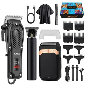 Professional Hair Trimmer Kit, 1 Set Electric Hair Clipper & T-shaped Trimmer & Razor, Fast Charging Smart LCD Display Electric Clipper, Hair Clippers Set