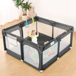 Caveen Baby Playpen, 50x50x27 inch, Small Baby Play Pens, Portable Soft Mesh Sturdy Pipe Ample Space for abies and Toddler, Full Mesh Design, Indoor & Outdoor Kids Activity Center, Dark Grey
