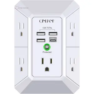 QINLIANF 5-Outlet Surge Protector with 4 USB Ports (4.8A Total), 3-Sided Power Strip, 1680J, Multi Plug Adapter for Home, Travel, Office (3U1C)