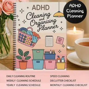 ADHD Cleaning Planner - Pink and Blue Cleaning Schedule Notebook with Laundry Basket, Adult Motivational Checklist Journal, Suitable for Home and Office - Undated Weekly/Monthly Cleaning Planner Gift, Ideal for People with ADHD and Colleagues