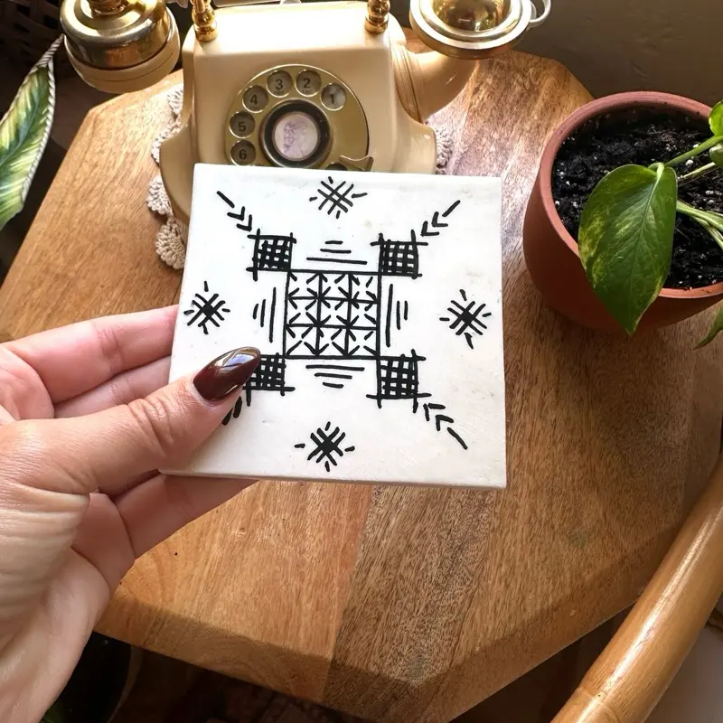 Handmade Moroccan Ceramic Tile Coaster Riad Inspired Boho Home Decor Unique Gift Accent for Bohemian Interiors