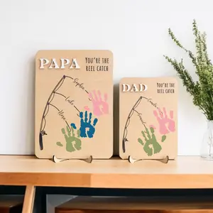Personalized Handprint Fishing Sign for Dad - Custom "You’re The Reel Catch" Wooden Plaque - Father's Day Gift from Kids Personalized Fishing Handprint Sign for Dad, Custom Wooden Father's Day Gift from Kids, Reel Catch Dad Decor Y78