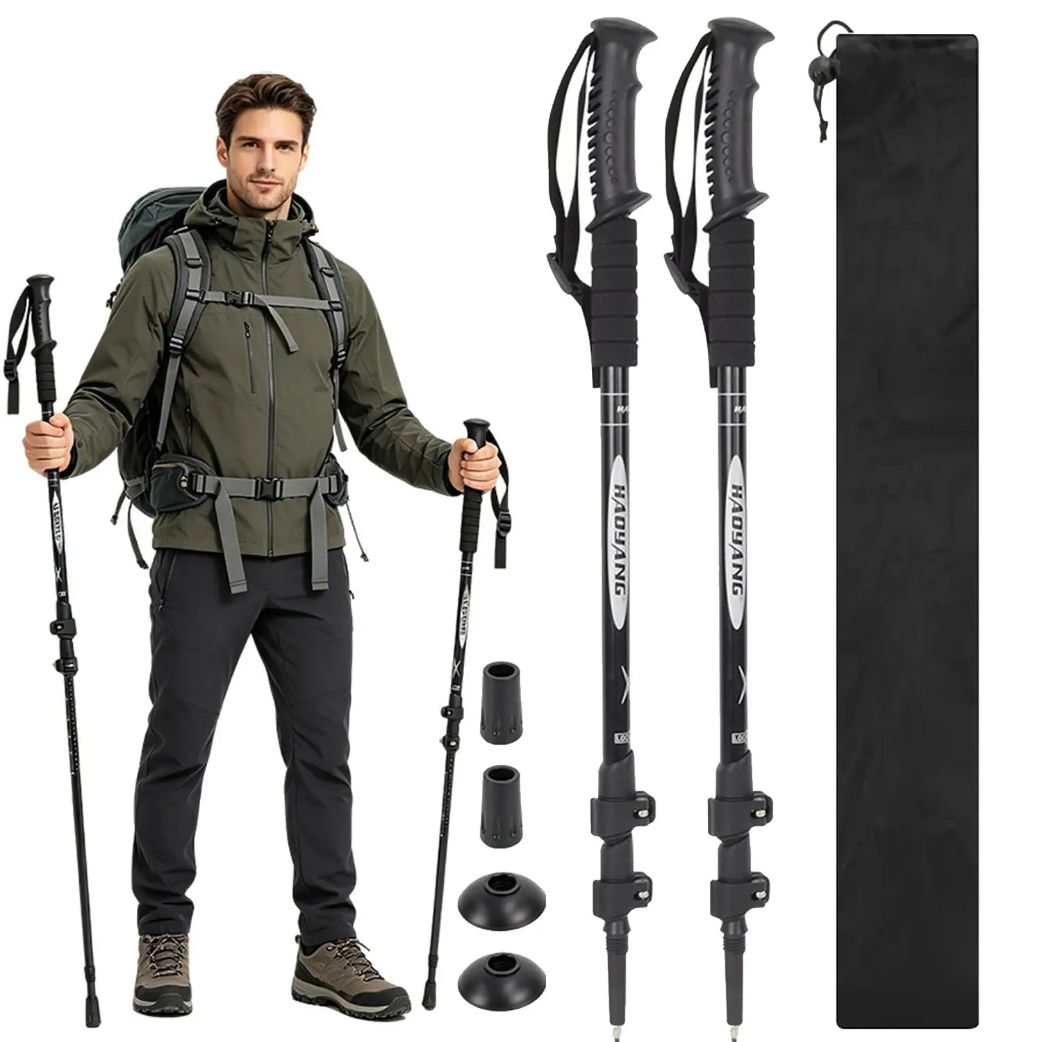 Unisex Hiking Poles 1 Pair – Lightweight Collapsible Alloy Retractable Sticks with Quick Flip Locks, Adjustable Height, EVA Grip, Ideal for Hiking Gear & Camping Equipment for Men & Women