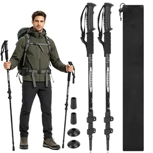 1 Pair Trekking Poles, Lightweight Collapsible Hiking Poles with Quick Flip Locks, Adjustable Height Hiking Sticks with EVA Grip for Men & Women