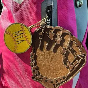 Personalized Softball or Baseball Keychain – Acrylic with Leather Glove Charm, Custom Name Gift for Players & Fans