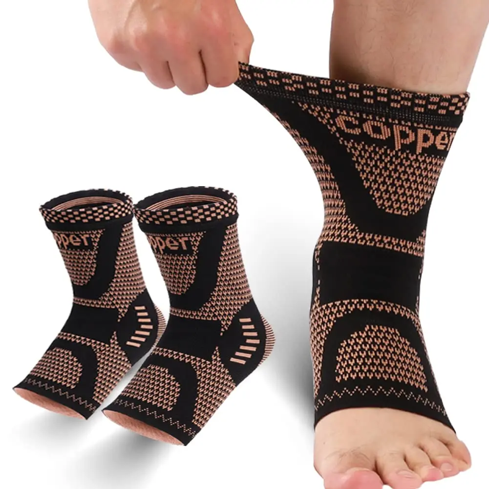 Copper Ankle Brace, Copper Infused Ankle Support Compression Sleeve for Men & Women, for Foot Pain Relief, Sprained Recovery, Achilles Tendonitis, Daytime or Night Use