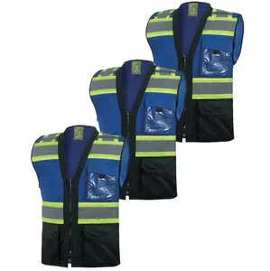3 Tone High Visibility Vest - Blue Reflective Safety Wear for Enhanced Visibility (3 Pack)