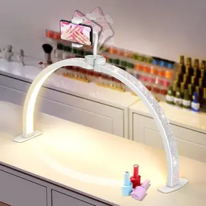 Half Moon Light for Nail Desk: 29" Foldable Half Moon Desk Lamp with Phone Holder for Beginner - Arch Nail Tech Light with 3 Color Modes & 10 Brightness for Manicure Salon for Gifts for Women(Diamond, Large)