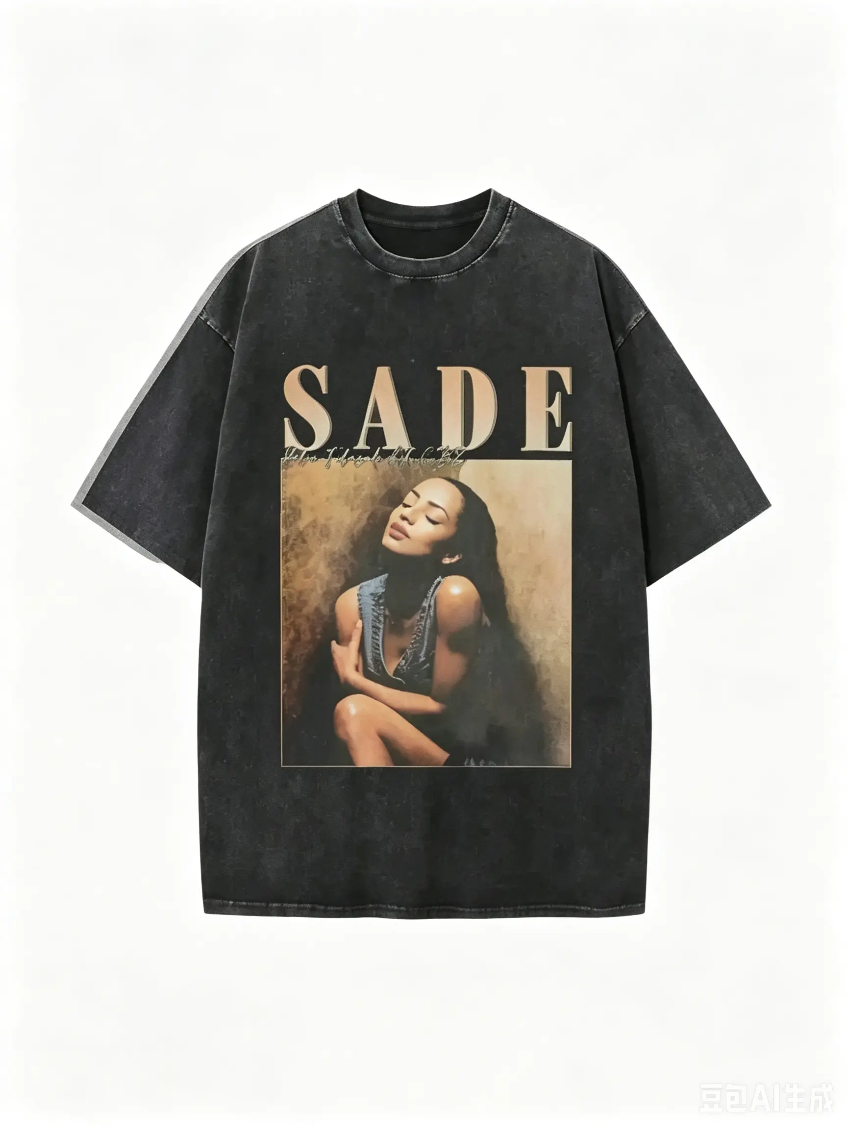 Men's Vintage Sade Graphic Acid Wash Brown Oversized Short-Sleeve Cotton T-Shirt - 90s Retro R&B Music Merch, Grunge Casual Streetwear Top with Acid Wash Fabric, Tshirt, Shortsleeve, Loose, Menswear, Print, Tee, Round Neck Crewneck Denim, Vintage Graphic,