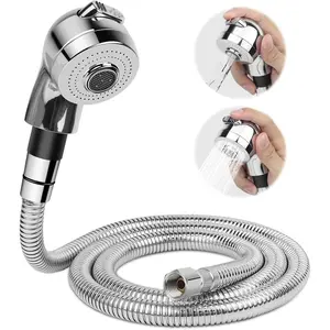 Shampoo Bowl Hose and Sprayer Kit, 1/4" Nut Stainless Steel Salon Sink Hose Replacement to Attach Salon Shampoo Bowl Faucet Vacuum Breaker Kit, Shampoo Bowl Sprayer Head Included, T15