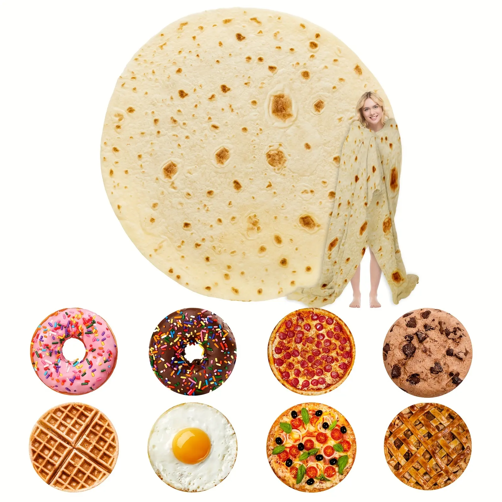 Tortilla Blanket Pepperoni Pizza Blanket Realistic Donut Blanket Food Throw Blanket, Personalized Gift Blanket, Soft And Comfortable Facecloth Round Blanket Cookies Blanket Novelty Realistic Cookies Throw Blanket