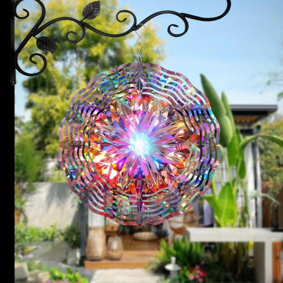 3D Metal Wind Spinner, Outdoor Decor, Multi Color Reflective Hanging Ornament, No Battery Needed, Housewarming