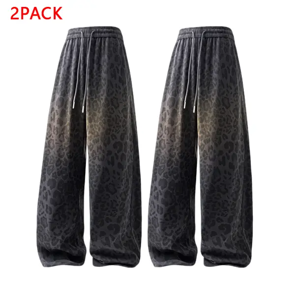 2PACK Men's Soft Gradient Leopard Print Wide Leg Pants, Casual Drawstring Baggy Trousers, Perfect for Street, Skate, Daily & Streetwear 2PACK Men's Soft Gradient Leopard Print Wide Leg Pants, Casual Drawstring Baggy Trousers, Perfect for Street, Skate, Daily & Streetwear