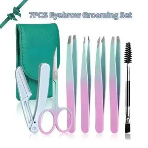 CHRISTMAS GIFT 7PCS Plucking Black Pimples Tweezers – Precision Eyebrow Tweezers with Curved Trimmer & Eyebrow Razor, Stainless Steel Tools for Facial Hair, Ingrown Hair, and Grooming