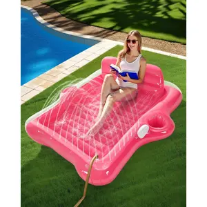 Inflatable tanning pool lounger float 72 x 61pool floats adult with automatic spray cooling 5 in 1 suntan tub raft floatie sunbathing bed lounge for pool party yard tanning summer gift