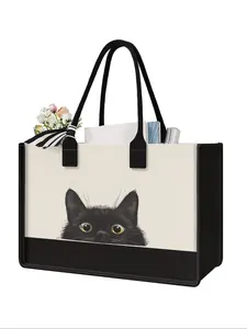 Large Capacity Cat Print Storage Bag, Durable Handle, Space Saving Multi-Purpose, Ideal for School, Travel, Shopping, All Seasons Use Lightweight Tote Bag, Versatile Bag