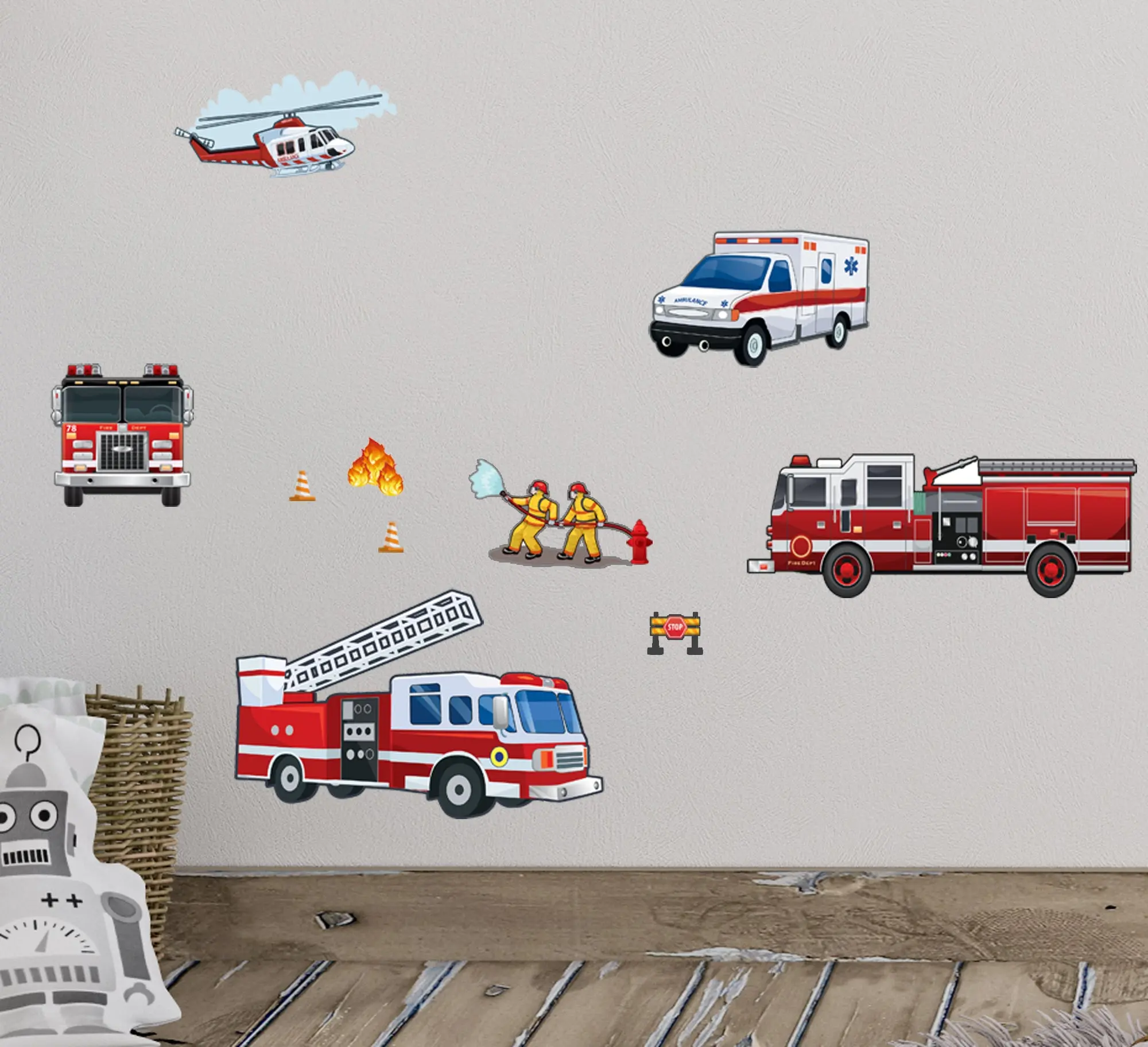 Fire Truck Wall Decals - Removable Decorative Stickers for Fun Boys Room Decor, Adhesive Stickers Decorative Wall Sticker