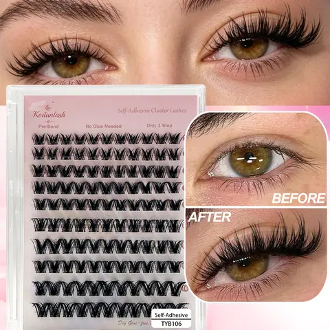 120pcs/110PCS Self-Adhesive Eyelash Clusters, D-Curl Voluminous & Wispy, 10-16mm Mixed Sizes Glue-Free DIY Pre-Glued Eyelash Clusters, Natural Soft Eyelash Clusters, No Glue Needed No Makeup Removal, Suitable For Beginners Daily Life Use extension