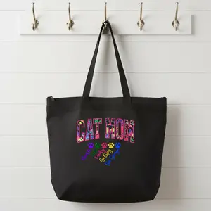 Cat Mom Zippered Tote Bag