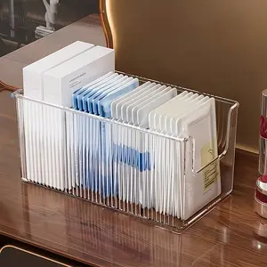Transparent Four-Compartment Makeup Organizer Box, Cosmetics Organizer Storage, Detachable Dividers, Desktop Storage Rack for Skincare, Bathroom, Kitchen Accessories