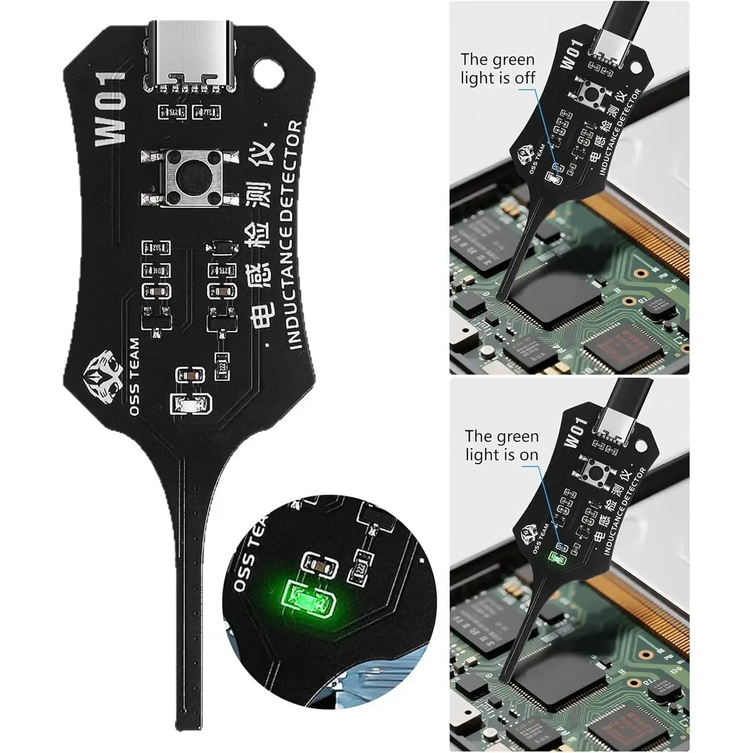 Father's Day Gift Type-C Inductance Tester, Lightweight Compact Non-Contact Detection Circuit Tester for Phone Repair, Easy Operation Electronic Tool for Motherboard Coil & Circuit Board Component Fault Check