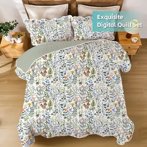 Idyllic Rural Scenery Reversible Patchwork Quilt Set, Lightweight Boho Printed Bedspread Coverlet All Season Bedding Set with 2 Pillow Shams, Soft Microfiber King/Queen Size Bed Cover for Bedroom Decor