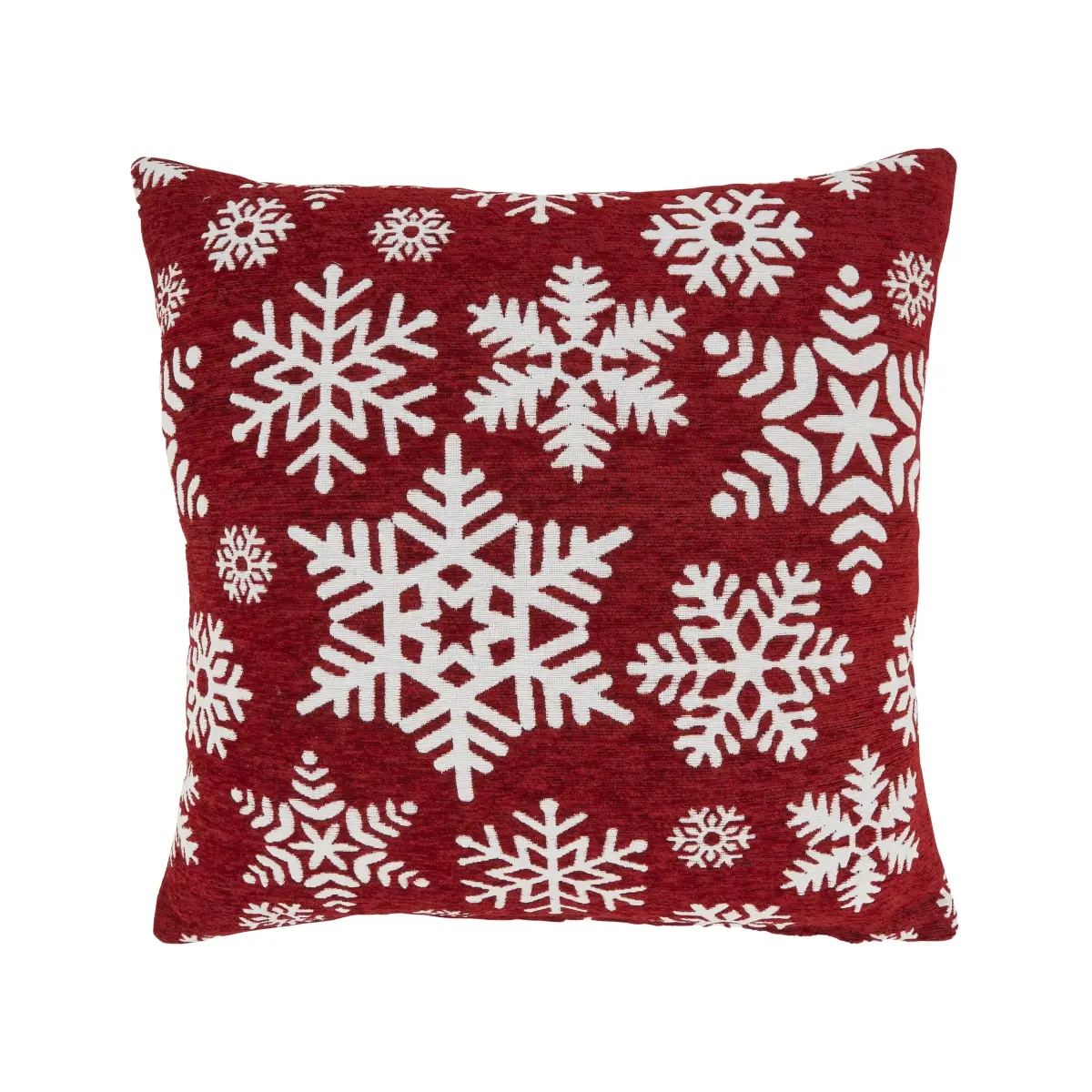 Saro Lifestyle 9230.R18SP Frosty Opulence Chenille Jacquard Snowflakes Poly Filled Throw Pillow, Red