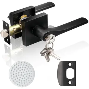 Entry Door Lever with Lock and Key,Matter Black Exterior Door Handle for Office and Front Door, Square Style Reverisble Bedroom Door Knobs with Lock