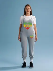 【Plus Size】 Heart Print Overalls Jumpsuit, Casual Comfy Overalls Jumpsuit for Daily Wear, Women's Plus Clothing for All Seasons