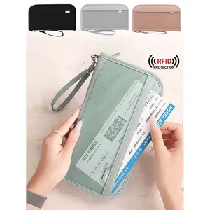 Multifunctional Rfid Travel Document Bag with Zipper Closure, Secure Storage for Passport Credit Cards Tickets Money, Travel Document Holder
