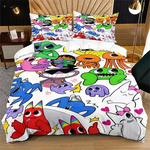 "Incredibox" Duvet Cover Set,"Sprunki" Themed Print,Suitable for Gaming Fans' Bedroom Bedding Set,with Zipper Closure,Including 1 Duvet Cover and 1 or 2 Pillowcases (Excluding Quilt and Pillow Inserts)