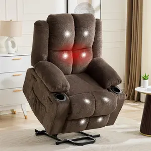 Oversized Power Lift Recliner, Electric Stand Assist Chair, Massage and Heat, Adjustable Lay Flat, Built-in Cup Holders, Perfect for Living Room and Elderly