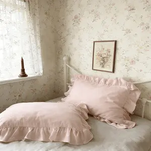 2-Pack French Ruffle Pillowcases, Ruffled Edges, Envelope Closure, Pink Color, Soft Breathable, Elegant Bedroom Accessory, Retro and Romantic French Vibe Romance Bedroom Decor, Comfortable Sleep, Unisex, Gift Idea