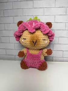 Strawberry Capybara Plush - Handmade Kawaii Stuffed Animal - Cute Pink Aesthetic Gift