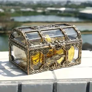 Transparent Pirate Treasure Chest Plastic Jewelry Box, Lockable Storage Boxes, Multi-Functional Storage Container, Candy Organizer, Decorative Scene Display