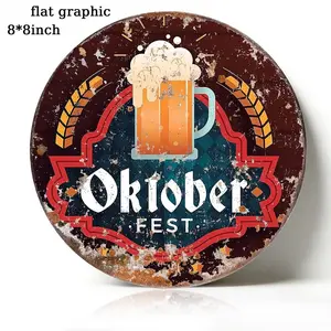 Oktoberfest Beer Metal Sign "Oktober Fest" Retro Wall Art & Home Decoration, Wall Decor & Bar Decor for Man Cave, 8×8 Inch Aluminum, Vintage Rustic Round Style, Ideal Gift for Beer Lovers & Oktoberfest Enthusiasts