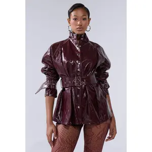 ON FIRE FAUX LEATHER BUTTON DOWN