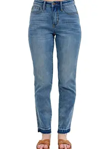 Judy Blue 88818 "Pretty Cute" Rigid Magic Jeans - Thick Cotton Baggy Boyfriend Leg Denim, Medium Wash, Front No Stretch & Back Good Stretch, Smooth Fabric, Pockets, Regular & Plus Sizes