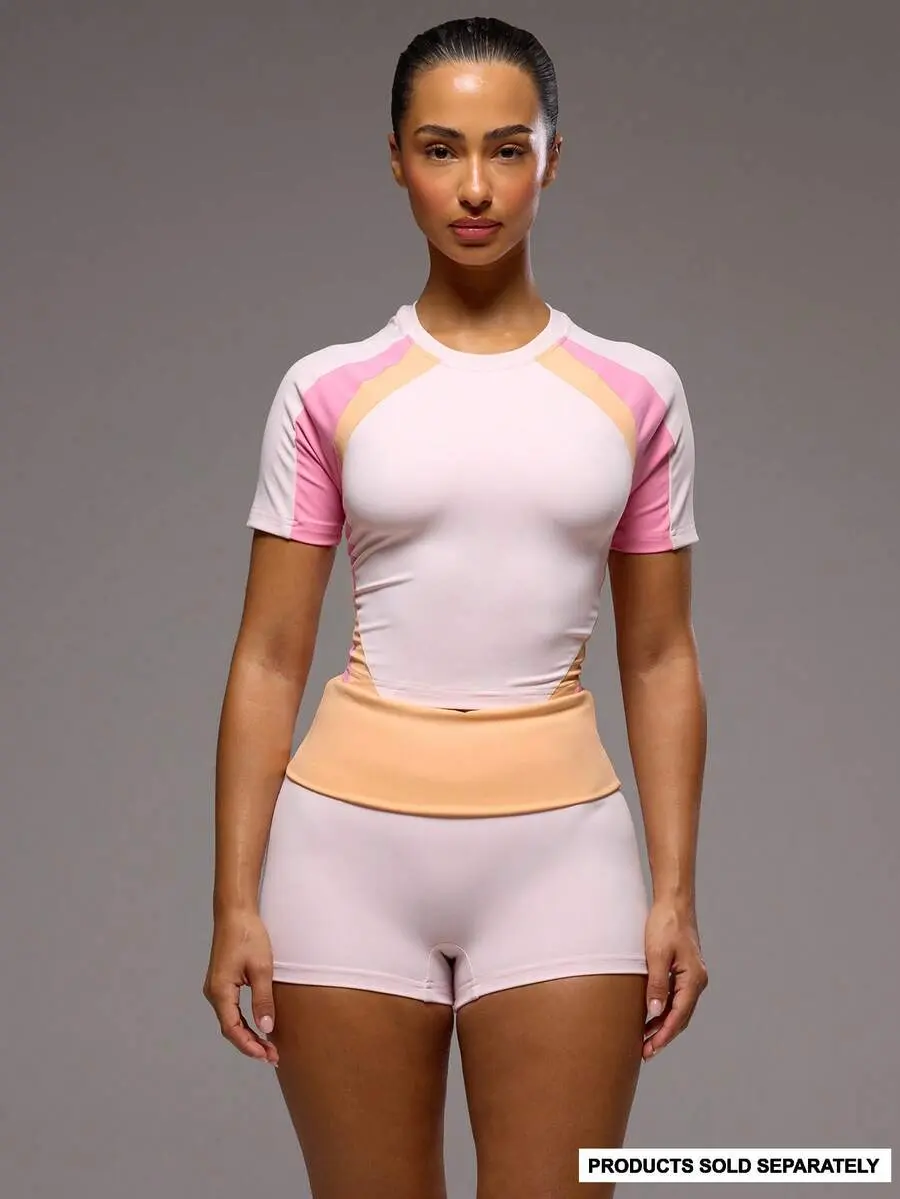 SLAYAURA Panelled Graphic Active T-Shirt Only Sport Workout Gym Pilates Fitness Daily Girly Casual Hot Sweat Summer