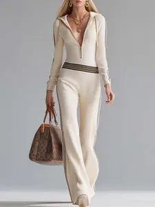 Striped Zip Front Hooded Jumpsuit | CozyFits