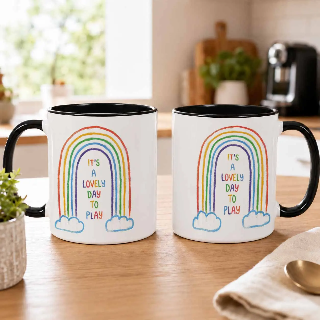 Cheerful Ceramic Mug - 11oz/15oz, Colorful Rainbow Cloud Quote Print, Washable Cup for Coffee, Tea, Game Night, Office, Birthday Gift