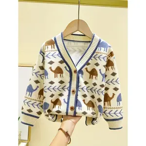 Boys' Knitted Cardigan Sweater, Spring & Fall Fashion, Baby Toddler Pullover, New Arrival Casual Wear, Comfortable Kids Clothing, Figure Print Sweater