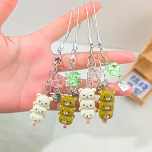 2-Piece Set: Cute Rilakkuma "Stacking Bears" Couple Phone Charms — Kawaii Resin Bear Pendants, Portable Keychain & Lanyard Accessories, Suitable for Phones and Bags outdoorfun
