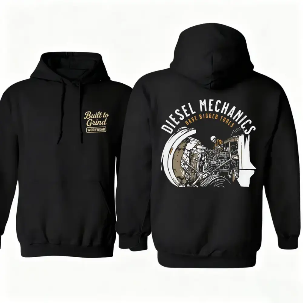 Diesel Mechanics HBT Hoodie, Work Clothes for Men, 100% Cotton Workwear Top, Durable & Comfortable Pullover