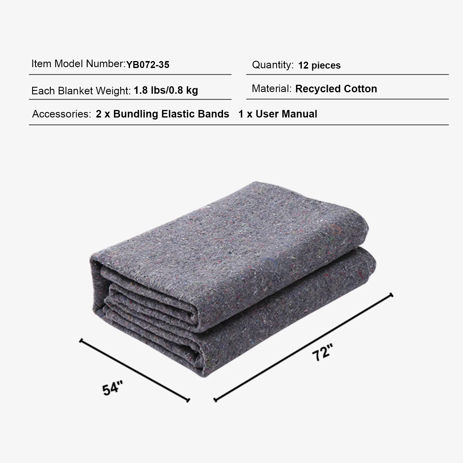 Moving Blankets — Heavy-Duty Furniture Pads for Moving & Storage, 12-Pack