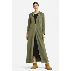Maxi A-Line Hoodie Coat Dress in Black, Olive & Bordeaux