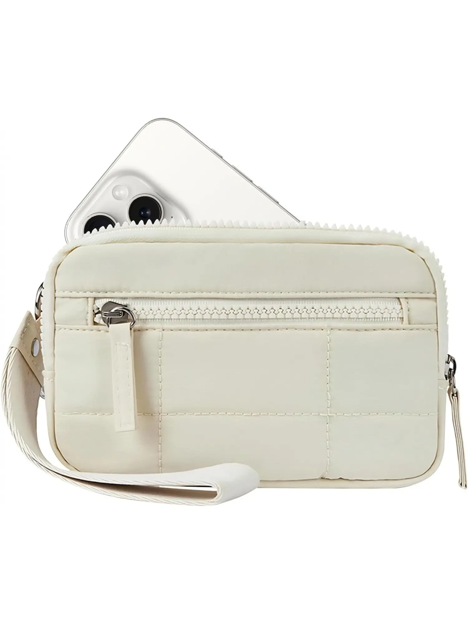 Women's Wrist Wallet Rfid Nylon Quilted Wallet, 3 Zip Pouches, Credit Card Holder, Phone Organizer, Wallet Wristlet