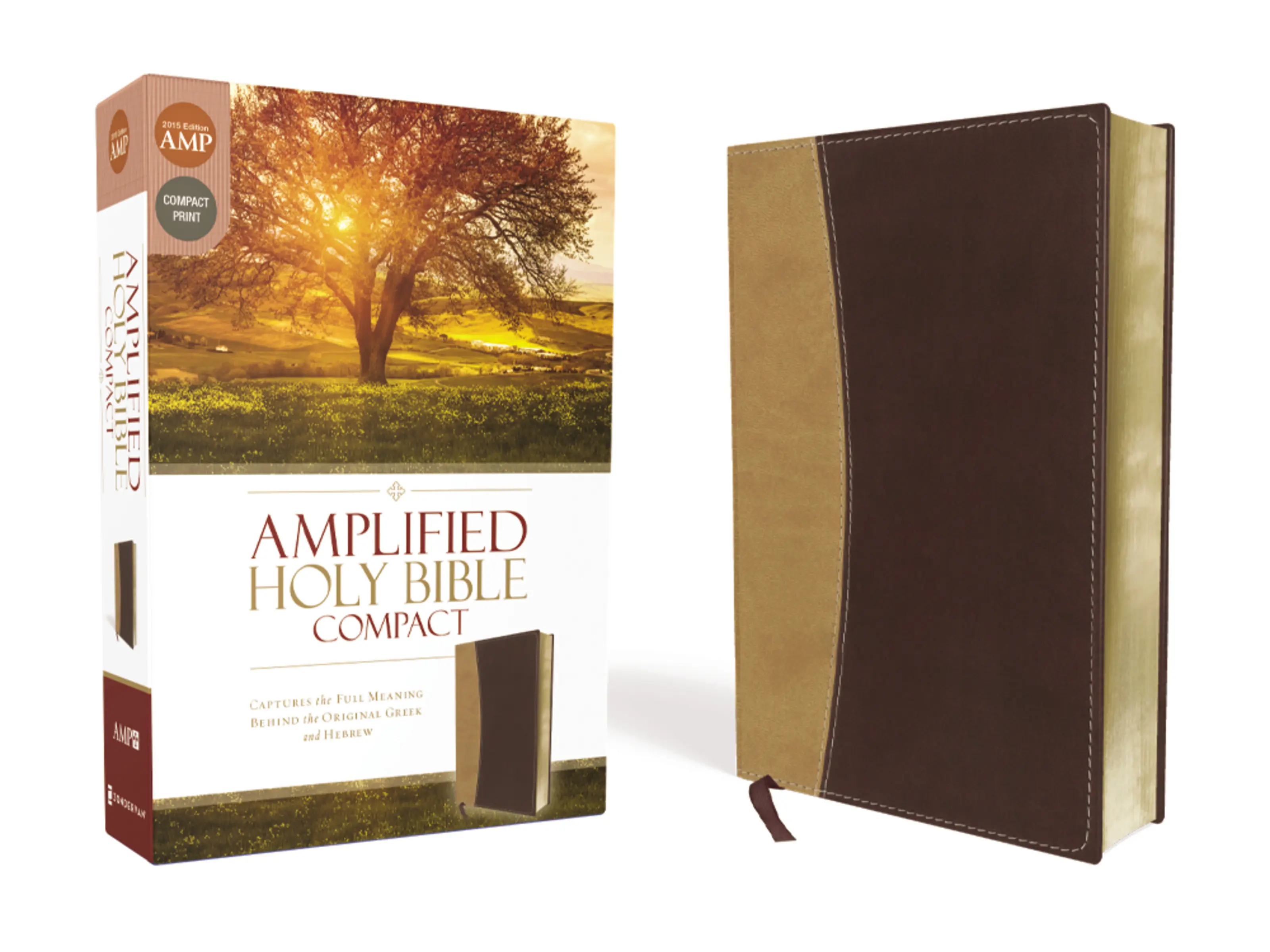 Amplified Holy Bible, Compact, Leathersoft, Tan/Burgundy: Captures the Full Meaning Behind the Original Greek and Hebrew by Zondervan [Leatherbound Book]